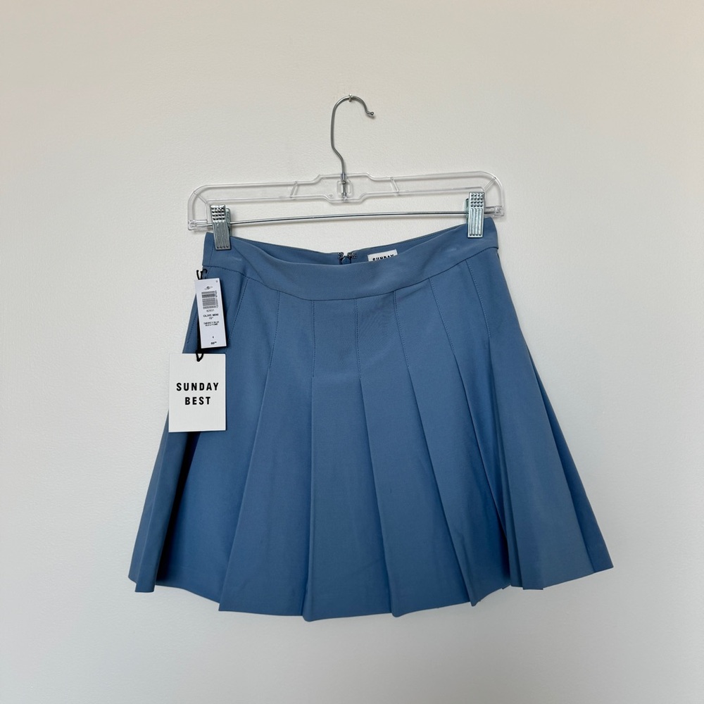 Aritzia Sunday Best NWT Olive Mini 15” Pleated Skirt in Smoky Blue High Waisted